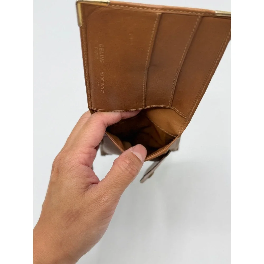 CELINE M06 Vintage Macadam Bifold Wallet Brown Leather Trim Coin Pocket AS IS